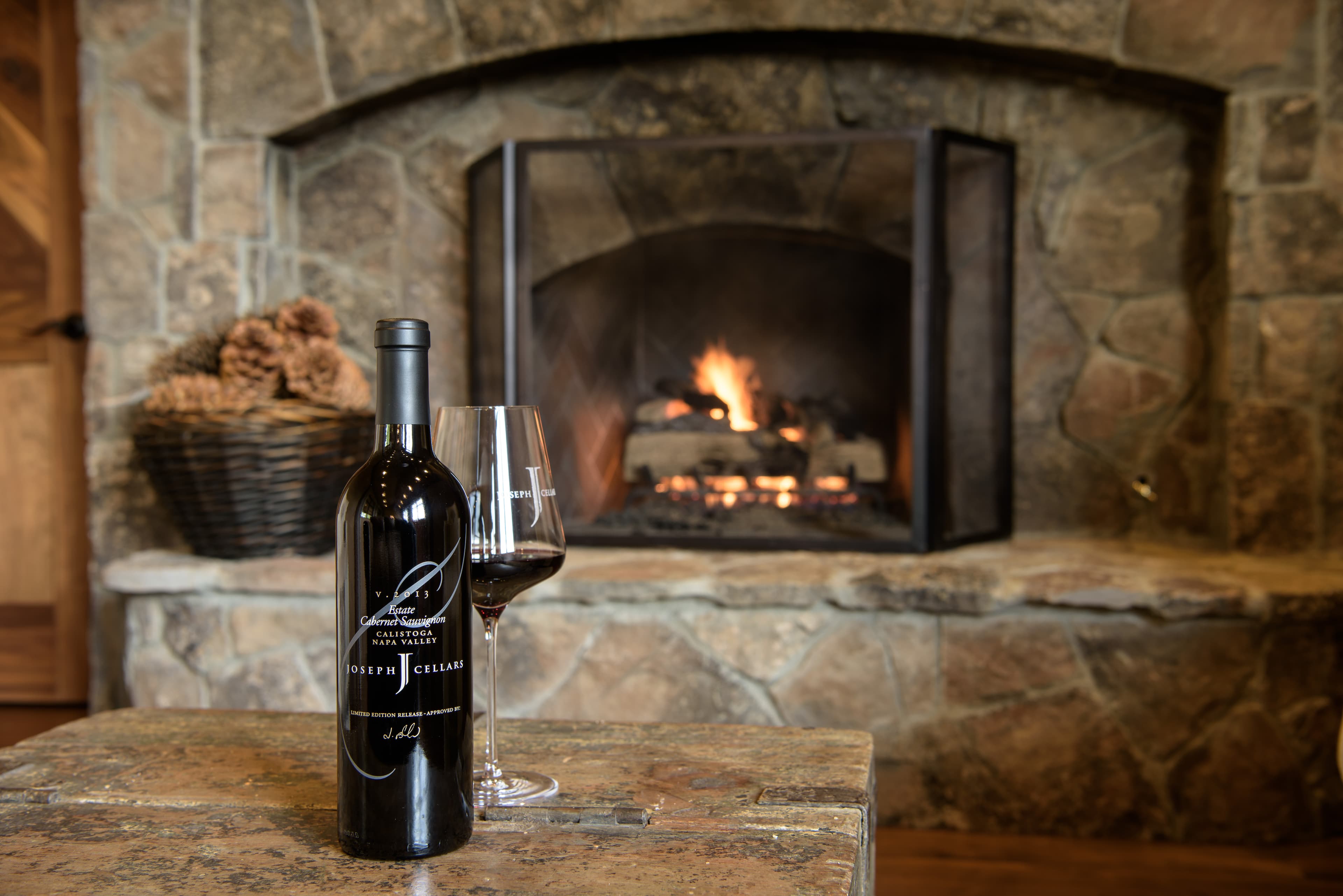 Fireplace setting for the Motif Tasting at Joseph Cellars